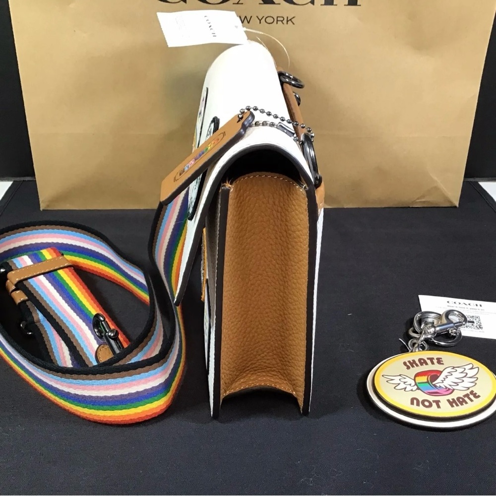 COACH Turner Flap Crossbody Patches Chalk Multi Color Rainbow Pride Keychain New - Picture 11 of 11